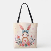 Cute Floral Bunny Tote Bag (Dos)
