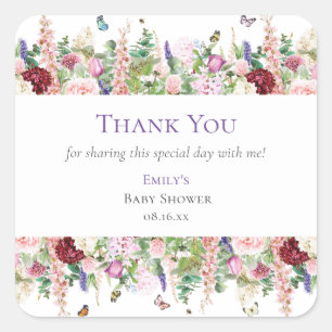 Cute Floral & Butterflies Dank u Baby shower Vierkante Sticker