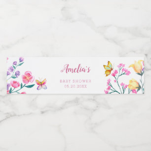 Cute Floral Butterfly Garden Baby shower Waterfles Etiket