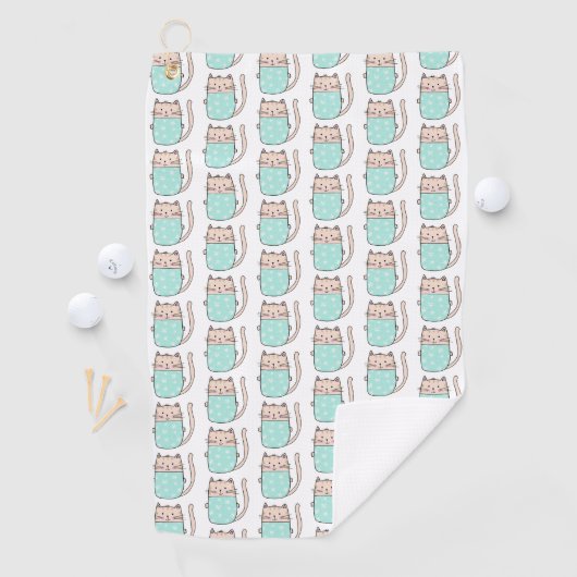 Cute Floral Cat Pattern Golfhanddoek (Insitu)