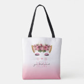 Cute Floral Cat Pink Ombre Draagtas (Achterkant)