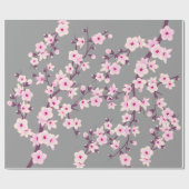 Cute Floral Cherry Blossom Pink Grey Cadeaupapier (Vlak)
