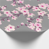 Cute Floral Cherry Blossom Pink Grey Cadeaupapier (Hoek)