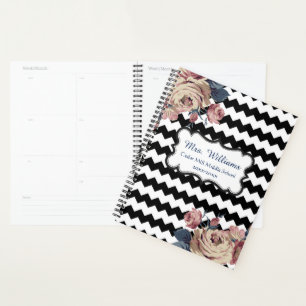 Cute Floral Chevron Planificateur enseignant perso