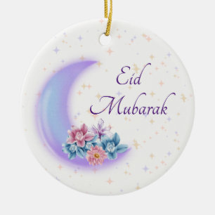 Cute Floral Crescent Islamic Eid Mubarak Keramisch Ornament
