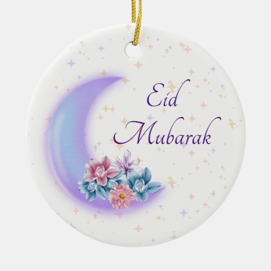 Cute Floral Crescent Islamic Eid Mubarak Keramisch Ornament (Voorkant)