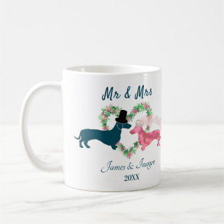 Cute Floral Dachshund Dogs Bride and Groom  Koffiemok