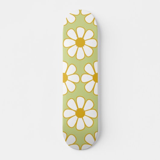Cute Floral Daisy Pattern Green Skateboard (Voorkant)
