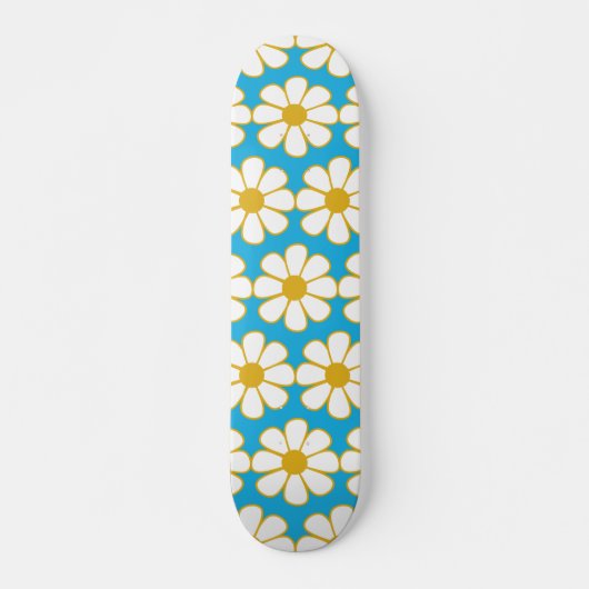 Cute Floral Daisy Pattern Mustard and Blue Skateboard (Voorkant)