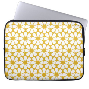 Cute Floral Daisy Pattern Mustard Gold en White Laptop Sleeve
