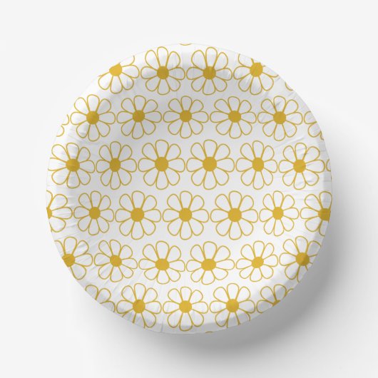 Cute Floral Daisy Pattern Mustard Gold en White Papieren Kommen (Voorkant)
