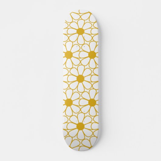 Cute Floral Daisy Pattern Mustard Gold en White Skateboard (Voorkant)