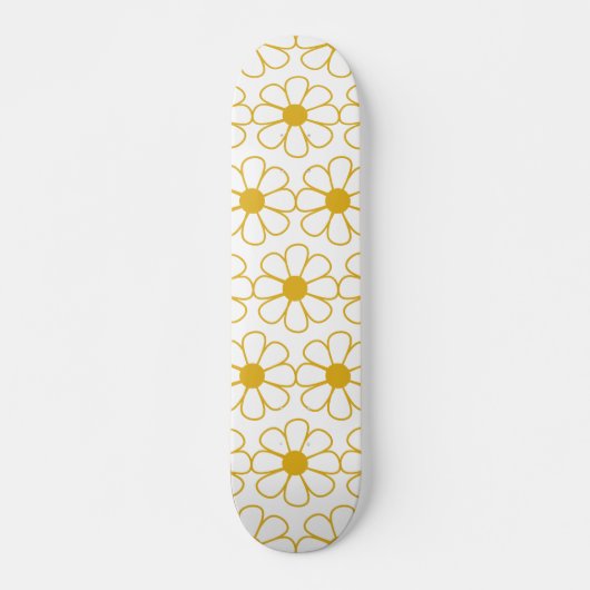 Cute Floral Daisy Pattern Mustard Gold en White Skateboard (Voorkant)