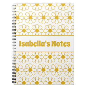 Cute Floral Daisy Pattern Mustard Personalized Notitieboek