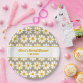 Cute Floral Daisy Pattern Mustard White Grey Papieren Bordje (Feest)