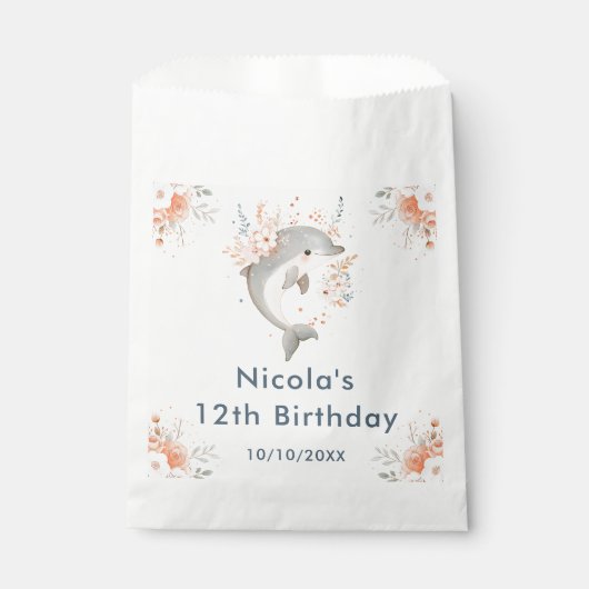 Cute Floral Dolphin Birthday Party Bedankzakje (Voorkant)