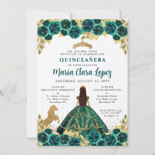 Cute Floral Emerald Green Horse Charra Quinceanera Kaart