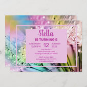 Cute Floral et Raindrop Invitation fête d'annivers (Devant / Derrière)