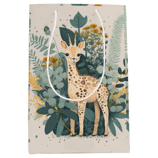 Cute floral giraffe medium cadeauzakje (Voorkant)