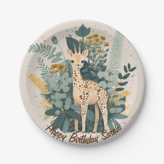 Cute floral giraffe papieren bordje (Voorkant)