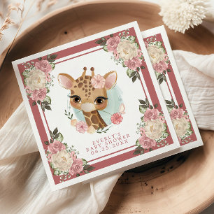 Cute Floral Giraffe Waterverf Girl Baby shower Servet