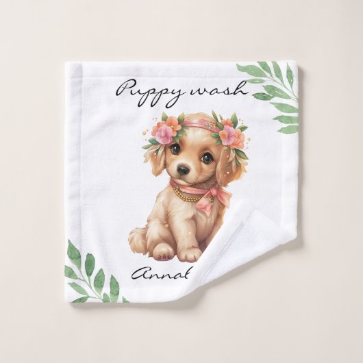 Cute Floral Golden Retriever Puppy (Gant de toilette)