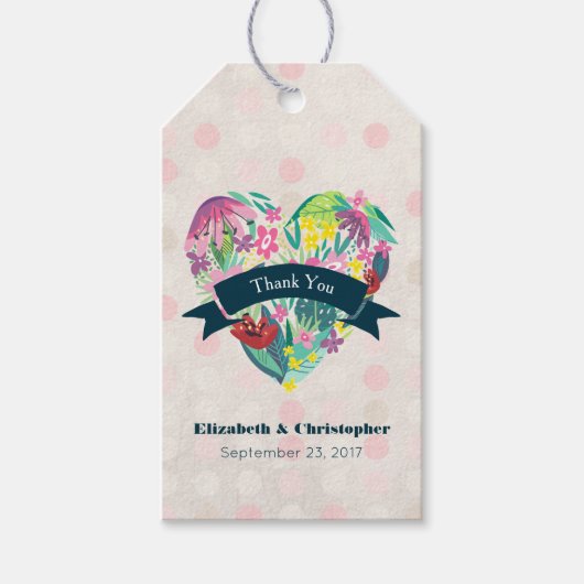 Cute Floral Heart met Tropical Flowers Wedding Cadeaulabel (Voorkant)