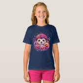 Cute Floral Hedgehog Illustration T-Shirt (Devant entier)