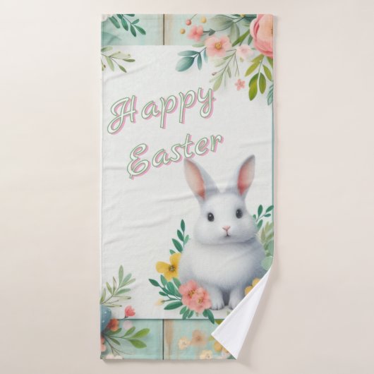 Cute, floral heureux lapin de Pâques (Serviette de bain)