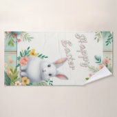 Cute, floral heureux lapin de Pâques (Serviette de bain)