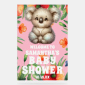 Cute Floral Koala Baby shower rose Bienvenue (Recto)