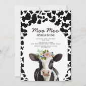 Cute Floral Koe Modern 1e verjaardag Foto Kaart (Voorkant)