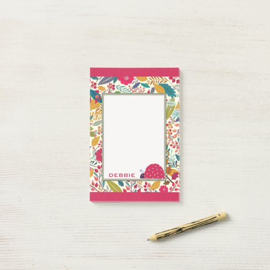 Cute Floral Ladybug Post-it® Notes (Op bureau)