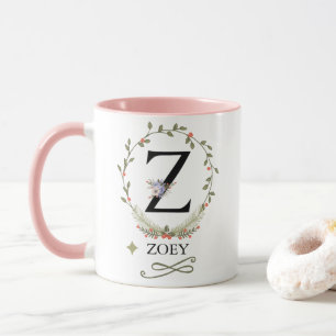 Cute Floral Letter Z Monogram Mok