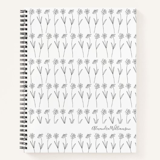 Cute Floral Line Art Black and White Personalized Notitieboek (Voorkant)