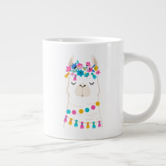 Cute Floral Llama Extra Grote Beker (Rechts)