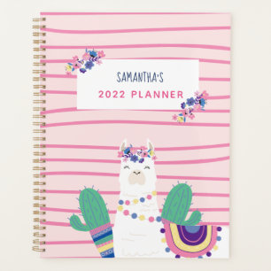 Cute Floral Llama Persoonlijk Roze Planner