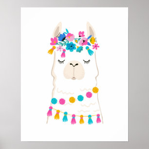 Cute Floral Llama Poster