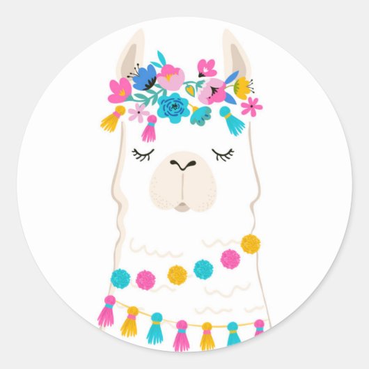 Cute Floral Llama Ronde Sticker (Voorkant)