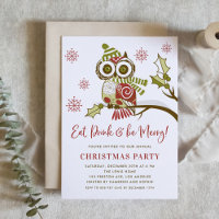 Cute Floral Noël Owl Fête Invitation