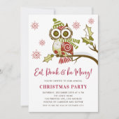 Cute Floral Noël Owl Fête Invitation (Devant)