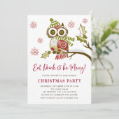 Cute Floral Noël Owl Fête Invitation (Debout devant)