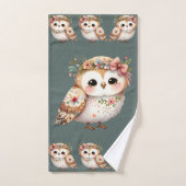 Cute Floral Owl with Bow (Serviette à main)