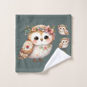 Cute Floral Owl with Bow (Gant de toilette)