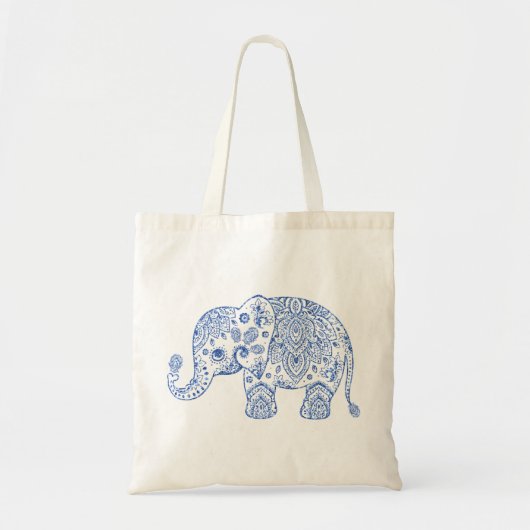 Cute Floral Paisley Elephant Blue Glitter Texture Tote Bag (Voorkant)