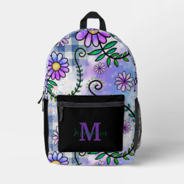 Cute Floral Pattern Monogram Name  Bedrukte Rugzak