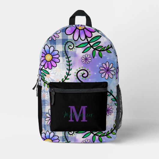 Cute Floral Pattern Monogram Name  Bedrukte Rugzak (Voorkant)