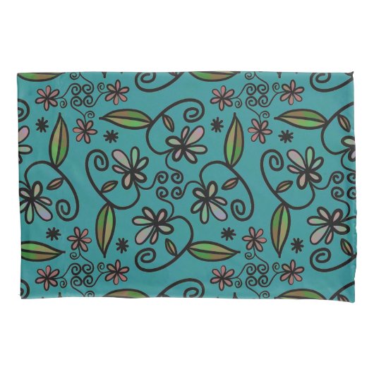Cute Floral Pattern Teal Kussensloop (Voorkant-Links)