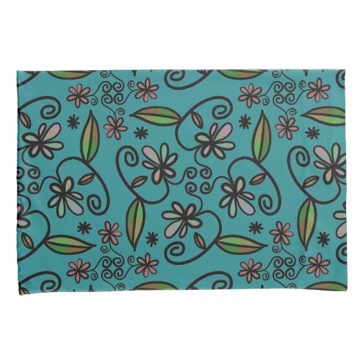 Cute Floral Pattern Teal Kussensloop (Voorkant-Rechts)