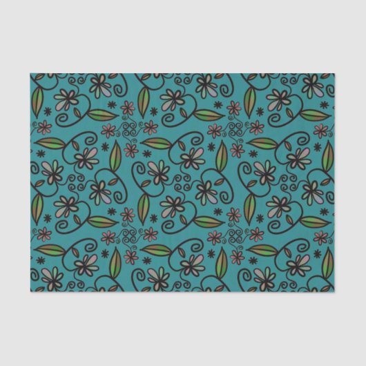 Cute Floral Pattern Teal Tissuepapier (Voorkant)